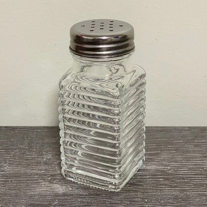 Clear Glass Salt Pepper Shaker With Metal Lid Vintage Ribbed Restaurant Style