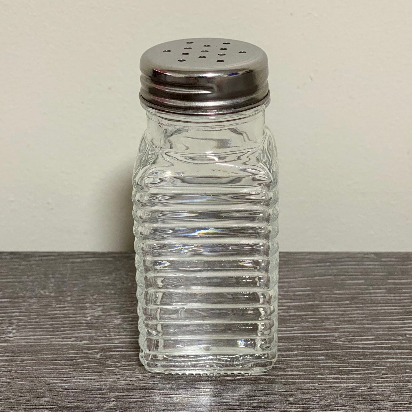 Clear Glass Salt Pepper Shaker With Metal Lid Vintage Ribbed Restaurant Style