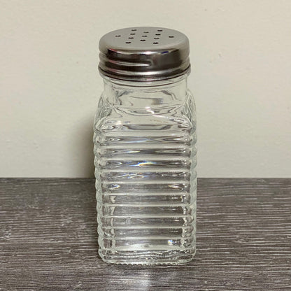 Clear Glass Salt Pepper Shaker With Metal Lid Vintage Ribbed Restaurant Style