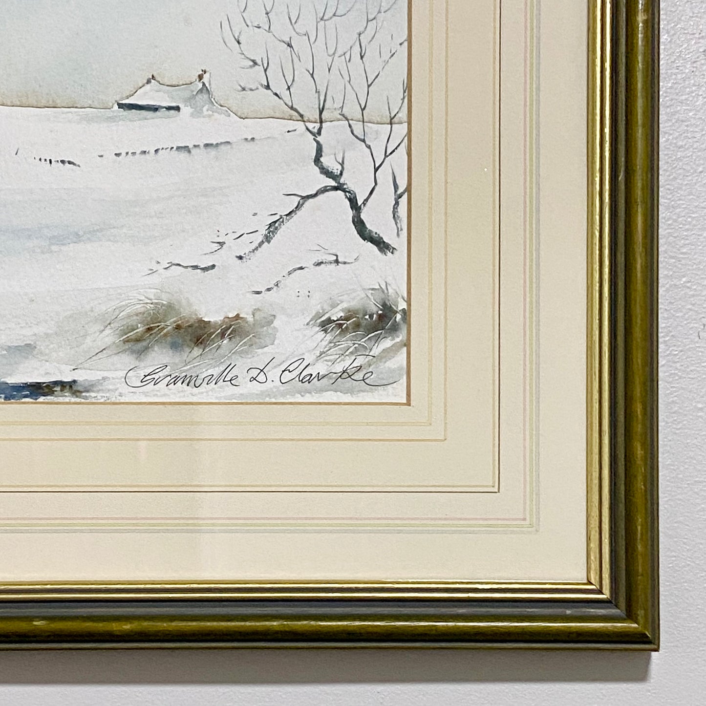 Vintage Snow Field Scene Granville D Clarke FRSA Watercolour 20th Century Framed