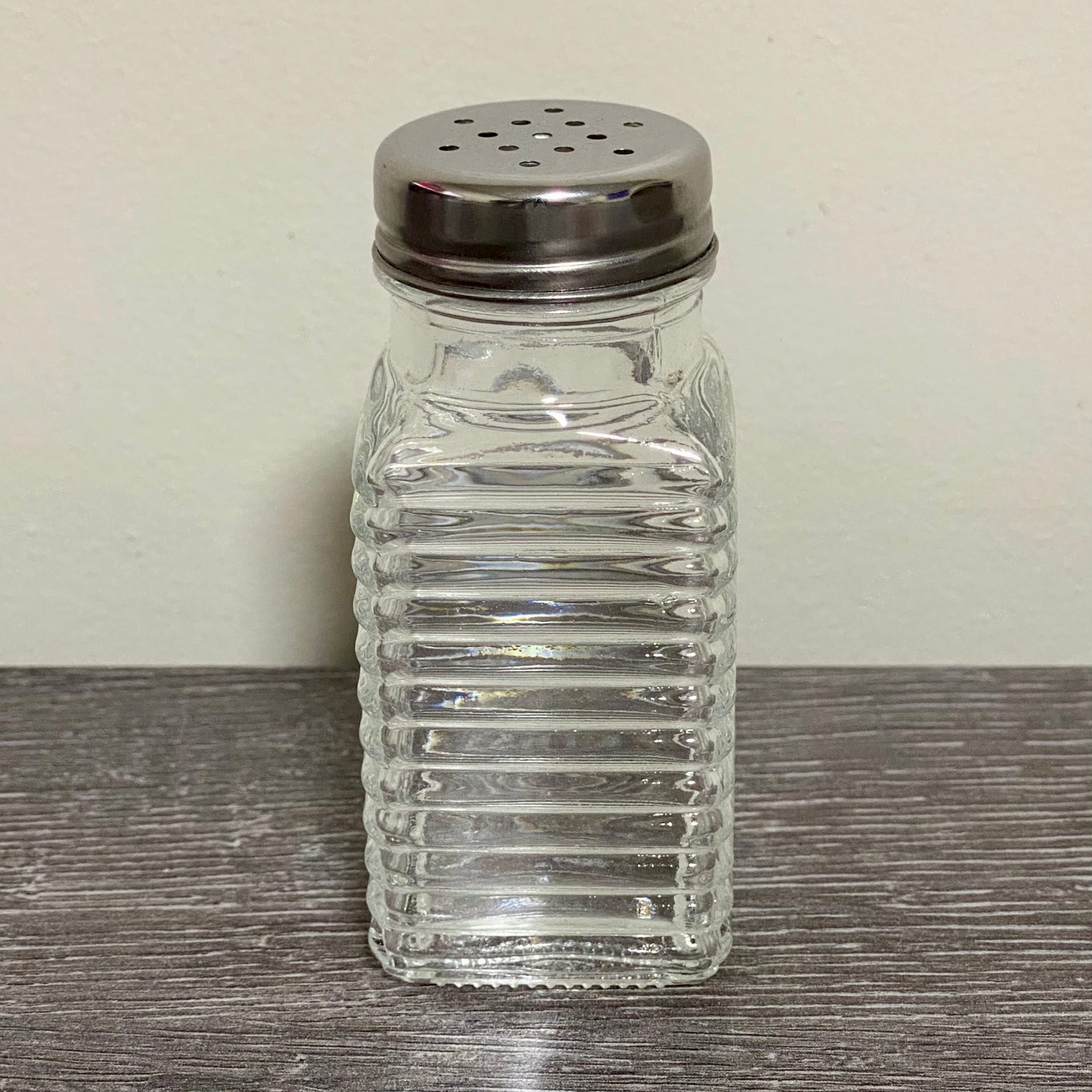 Clear Glass Salt Pepper Shaker With Metal Lid Vintage Ribbed Restaurant Style