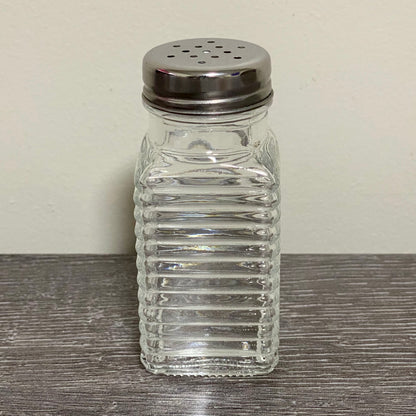 Clear Glass Salt Pepper Shaker With Metal Lid Vintage Ribbed Restaurant Style
