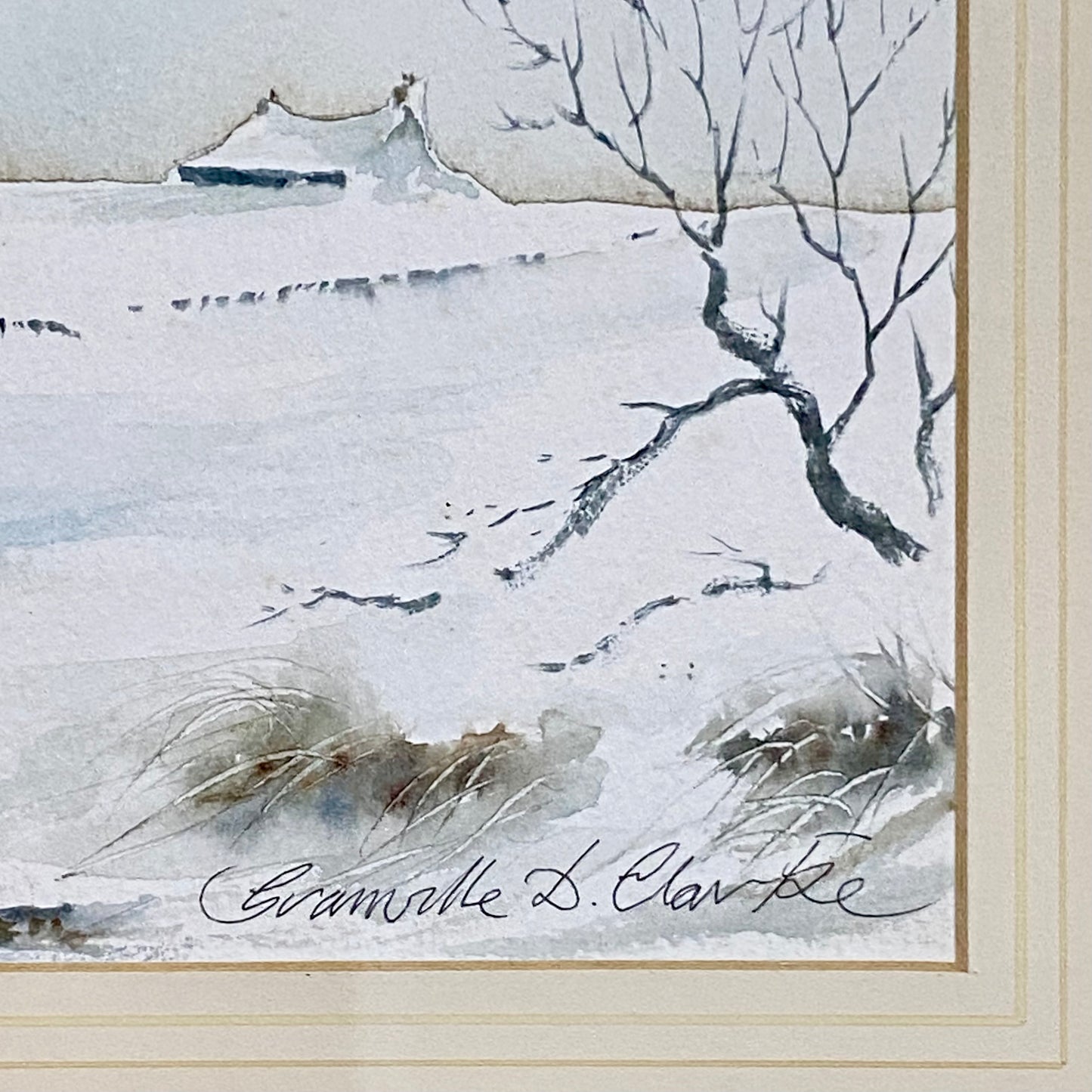 Vintage Snow Field Scene Granville D Clarke FRSA Watercolour 20th Century Framed