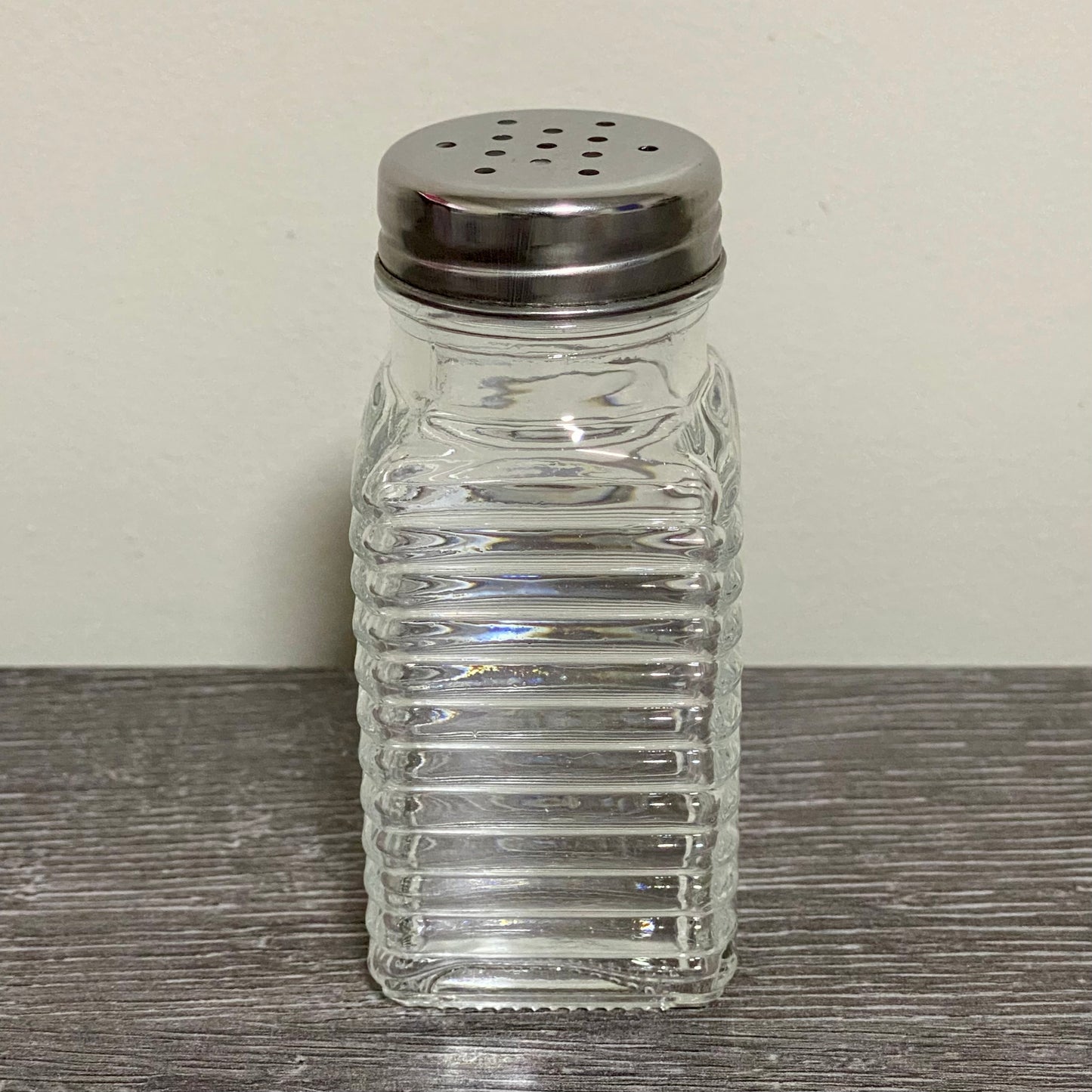 Clear Glass Salt Pepper Shaker With Metal Lid Vintage Ribbed Restaurant Style