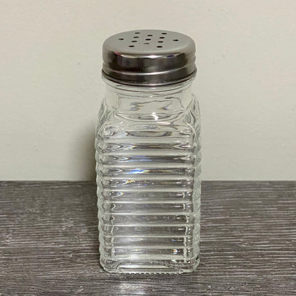 Clear Glass Salt Pepper Shaker With Metal Lid Vintage Ribbed Restaurant Style
