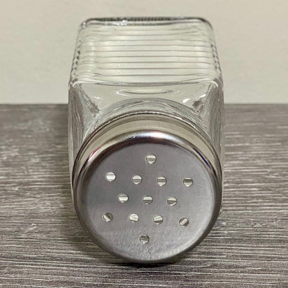 Clear Glass Salt Pepper Shaker With Metal Lid Vintage Ribbed Restaurant Style