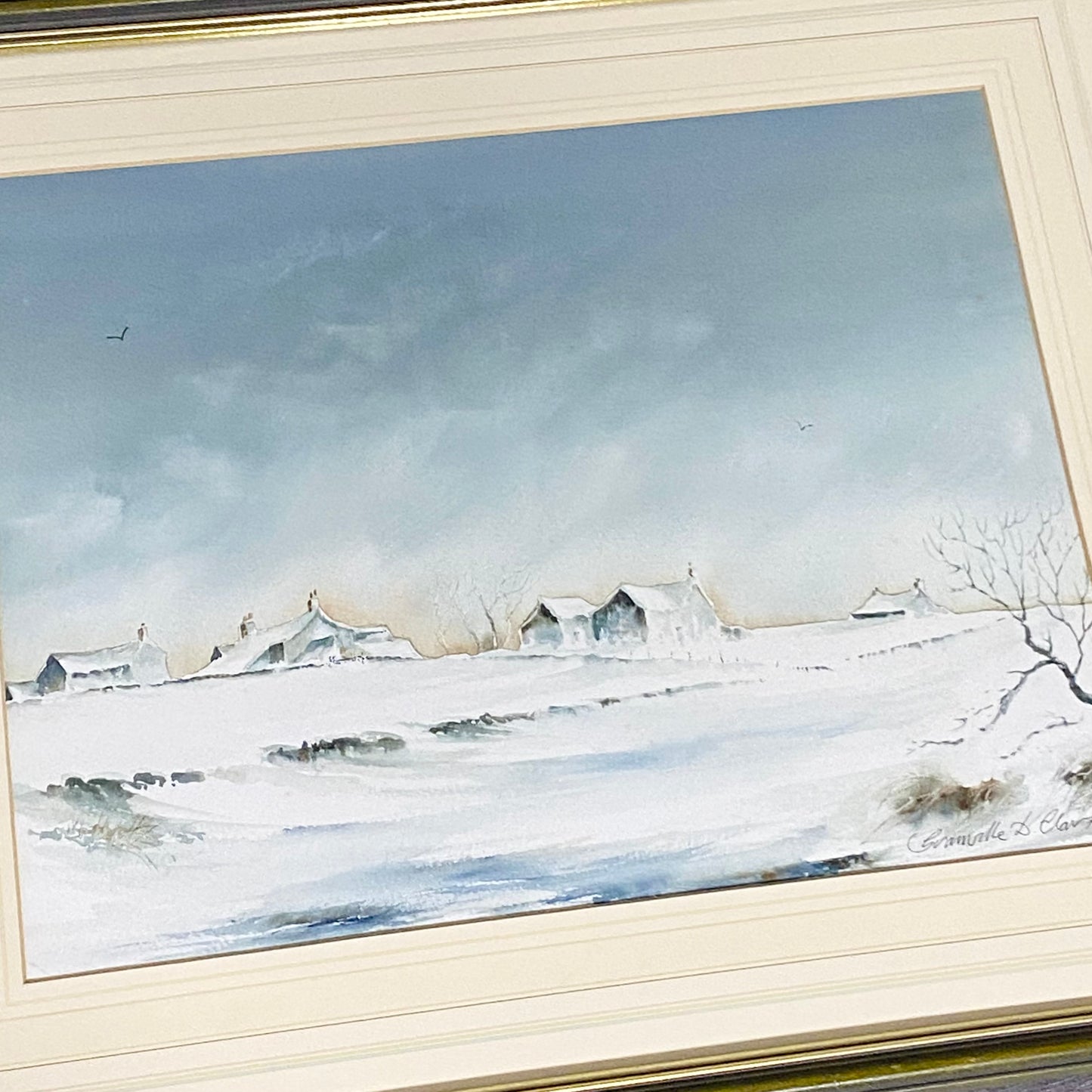 Vintage Snow Field Scene Granville D Clarke FRSA Watercolour 20th Century Framed