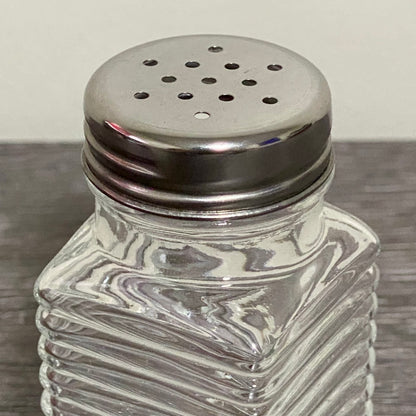 Clear Glass Salt Pepper Shaker With Metal Lid Vintage Ribbed Restaurant Style