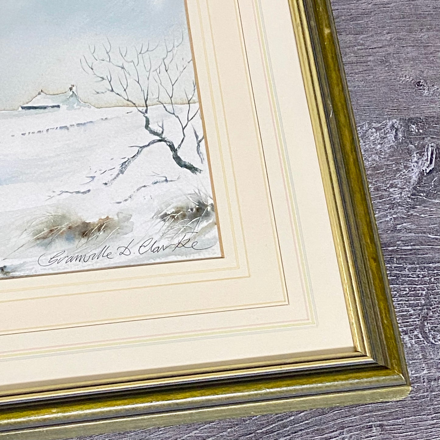 Vintage Snow Field Scene Granville D Clarke FRSA Watercolour 20th Century Framed