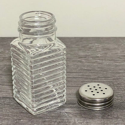 Clear Glass Salt Pepper Shaker With Metal Lid Vintage Ribbed Restaurant Style