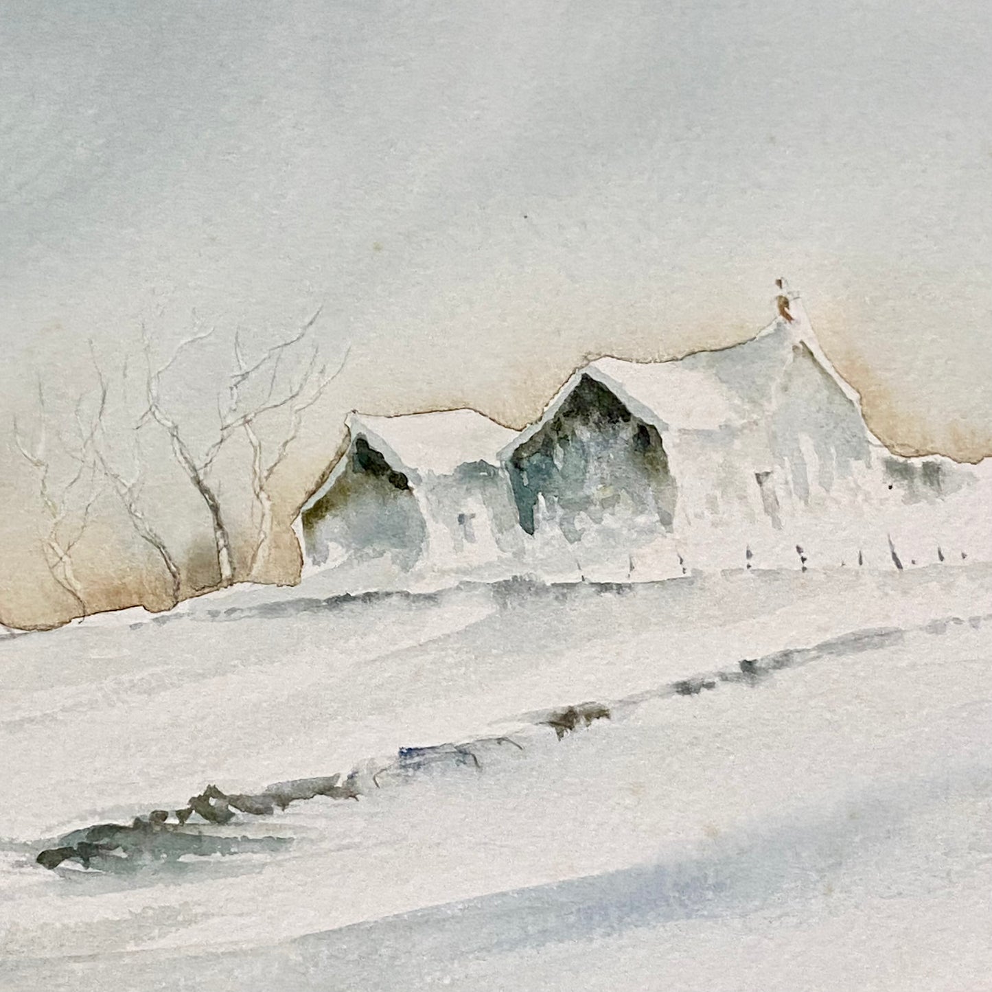 Vintage Snow Field Scene Granville D Clarke FRSA Watercolour 20th Century Framed