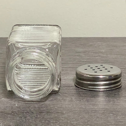 Clear Glass Salt Pepper Shaker With Metal Lid Vintage Ribbed Restaurant Style