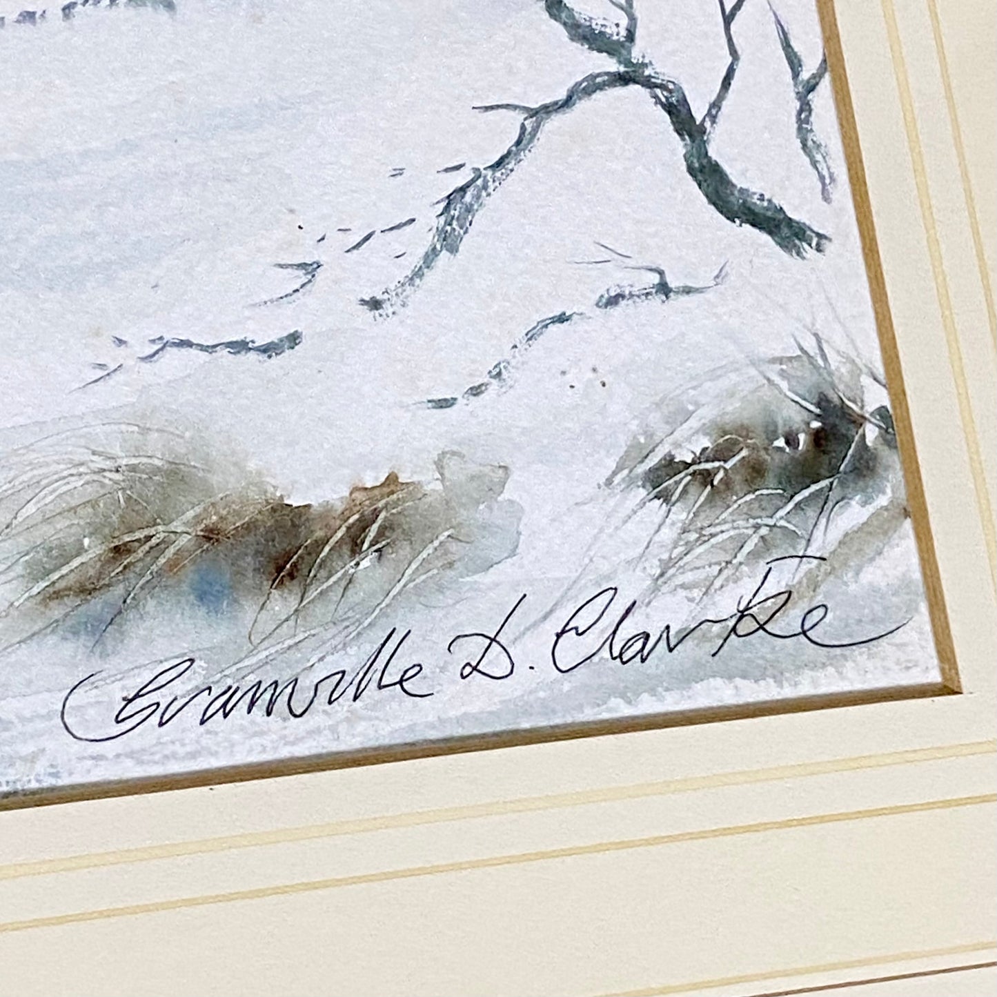 Vintage Snow Field Scene Granville D Clarke FRSA Watercolour 20th Century Framed