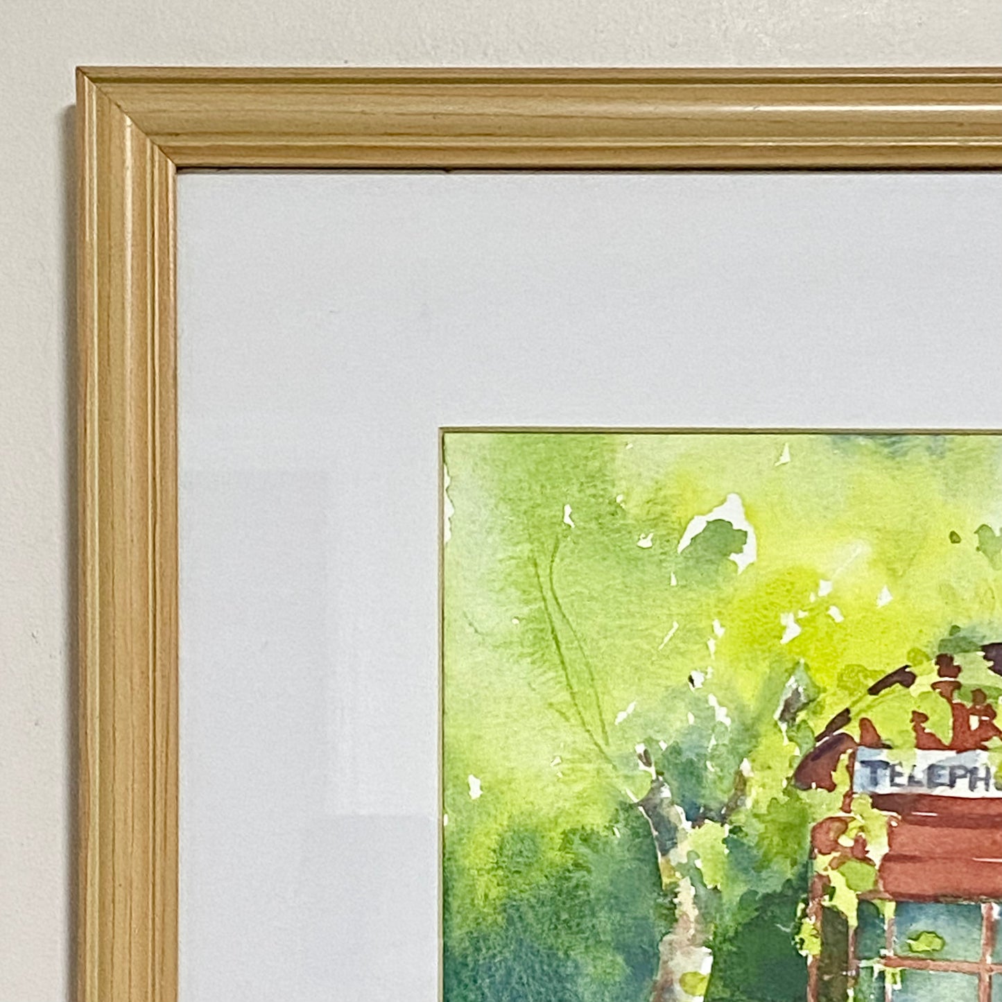 Vintage Traditional British Red Telephone Box Watercolour Painting Signed Ann