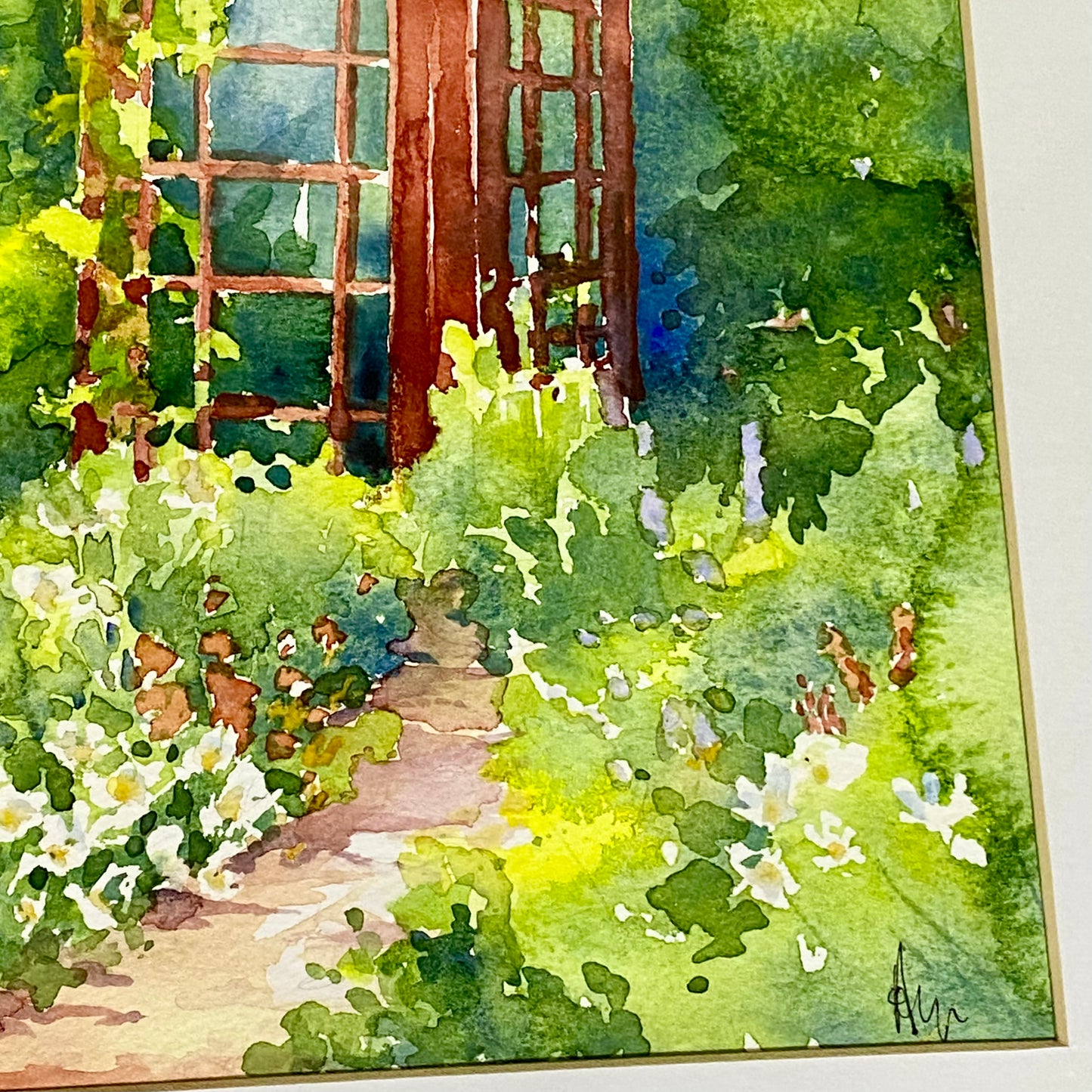 Vintage Traditional British Red Telephone Box Watercolour Painting Signed Ann