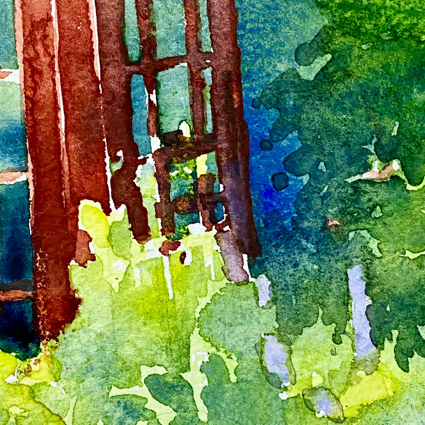 Vintage Traditional British Red Telephone Box Watercolour Painting Signed Ann