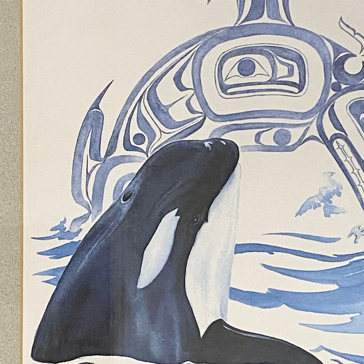 Vintage The Orca Killer Whale Watercolour Art Print Signed Sue Coleman Framed