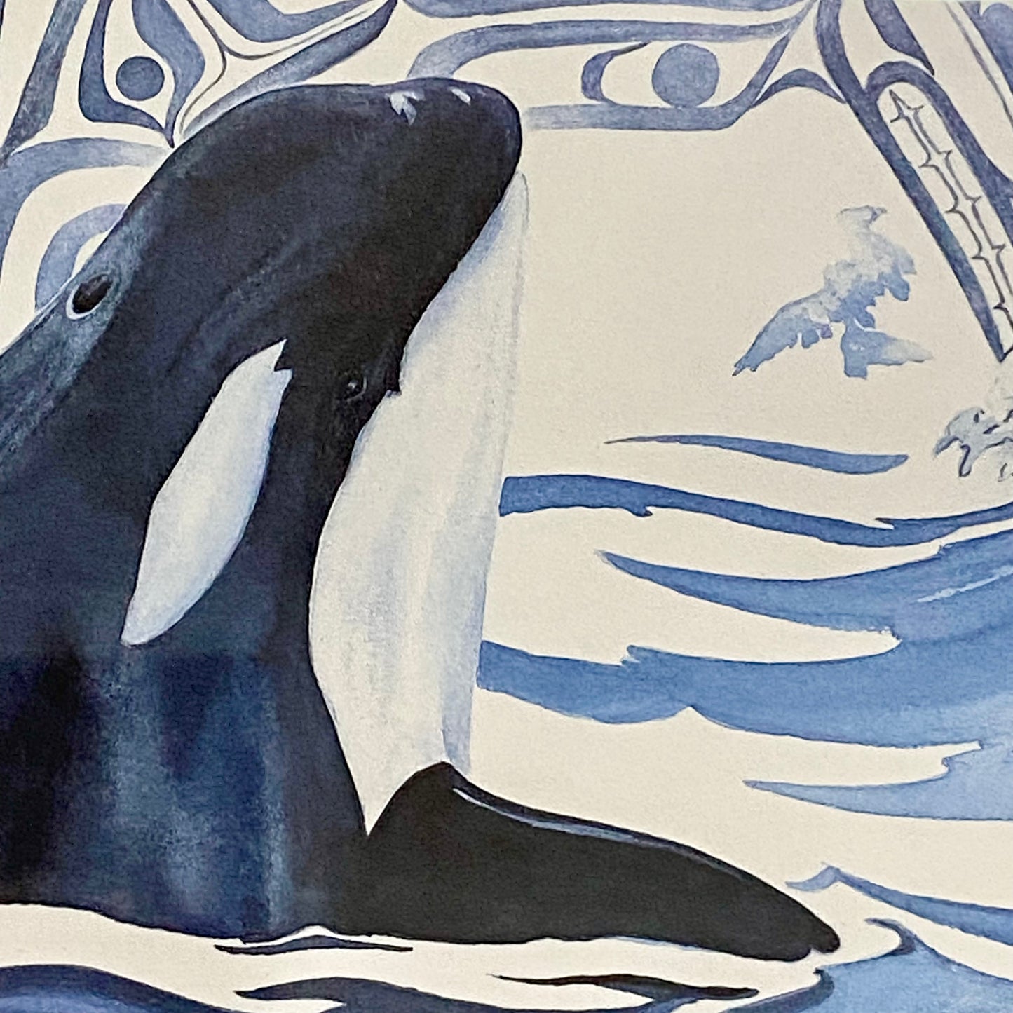 Vintage The Orca Killer Whale Watercolour Art Print Signed Sue Coleman Framed