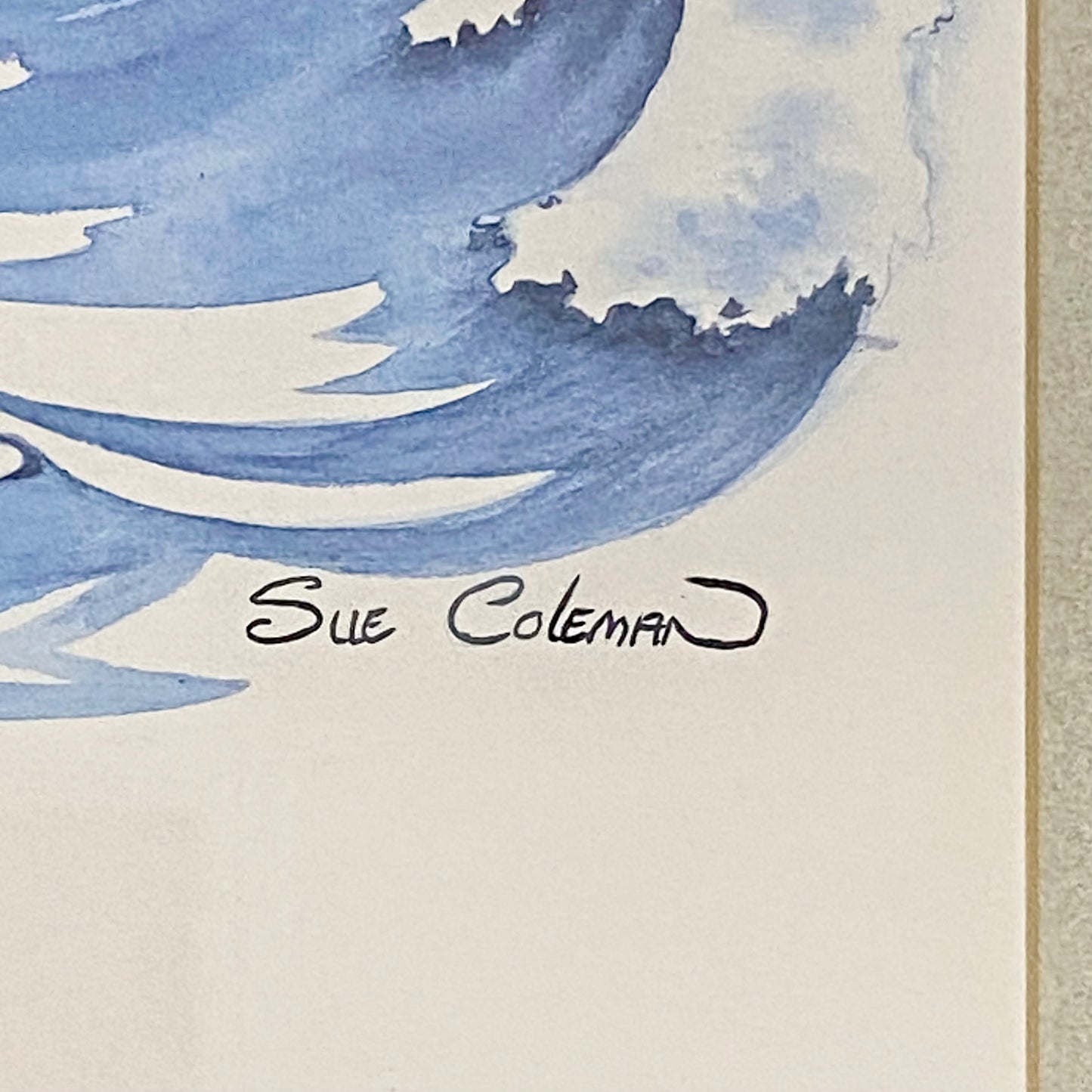 Vintage The Orca Killer Whale Watercolour Art Print Signed Sue Coleman Framed