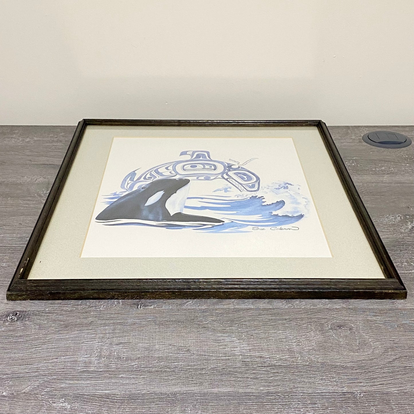 Vintage The Orca Killer Whale Watercolour Art Print Signed Sue Coleman Framed