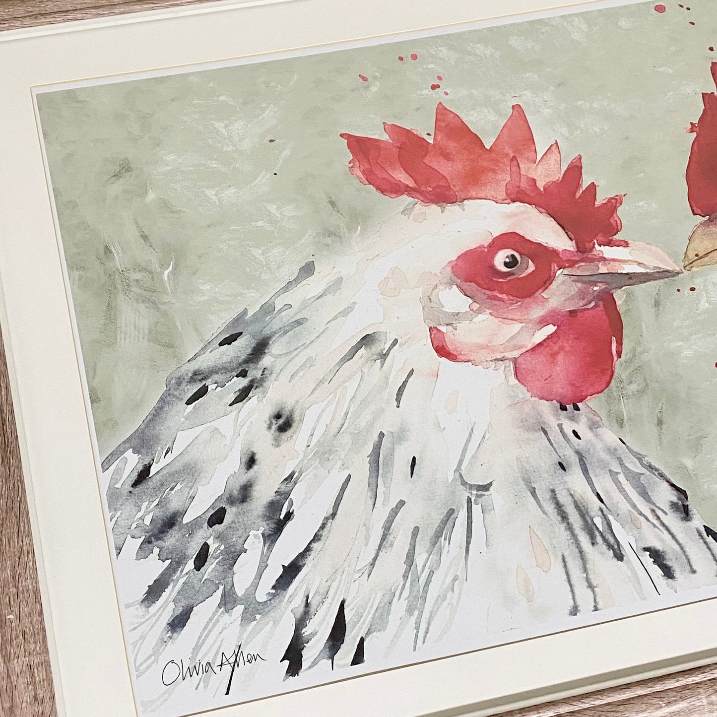 Two Roosters Chick Flick Chickens Watercolour Art Print Signed Olivia Athen