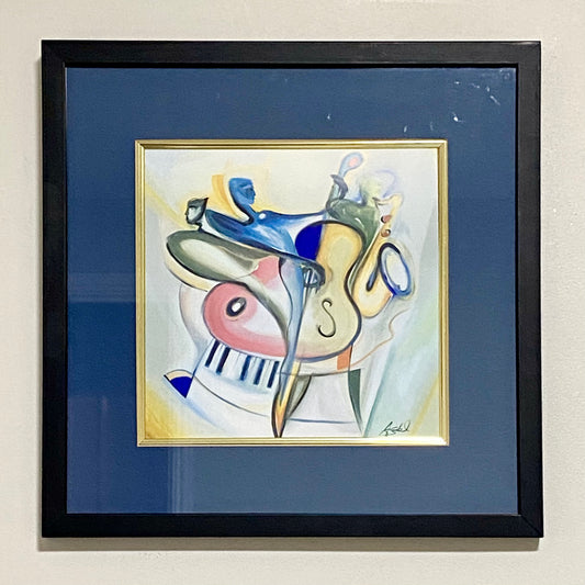 Vintage Bass-ic Instinct Musical Art Print Plate Signed Alfred Gockel Framed