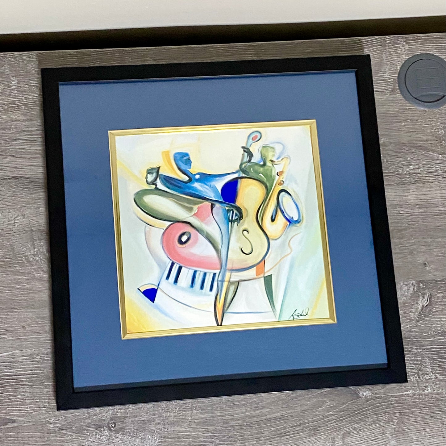 Vintage Bass-ic Instinct Musical Art Print Plate Signed Alfred Gockel Framed