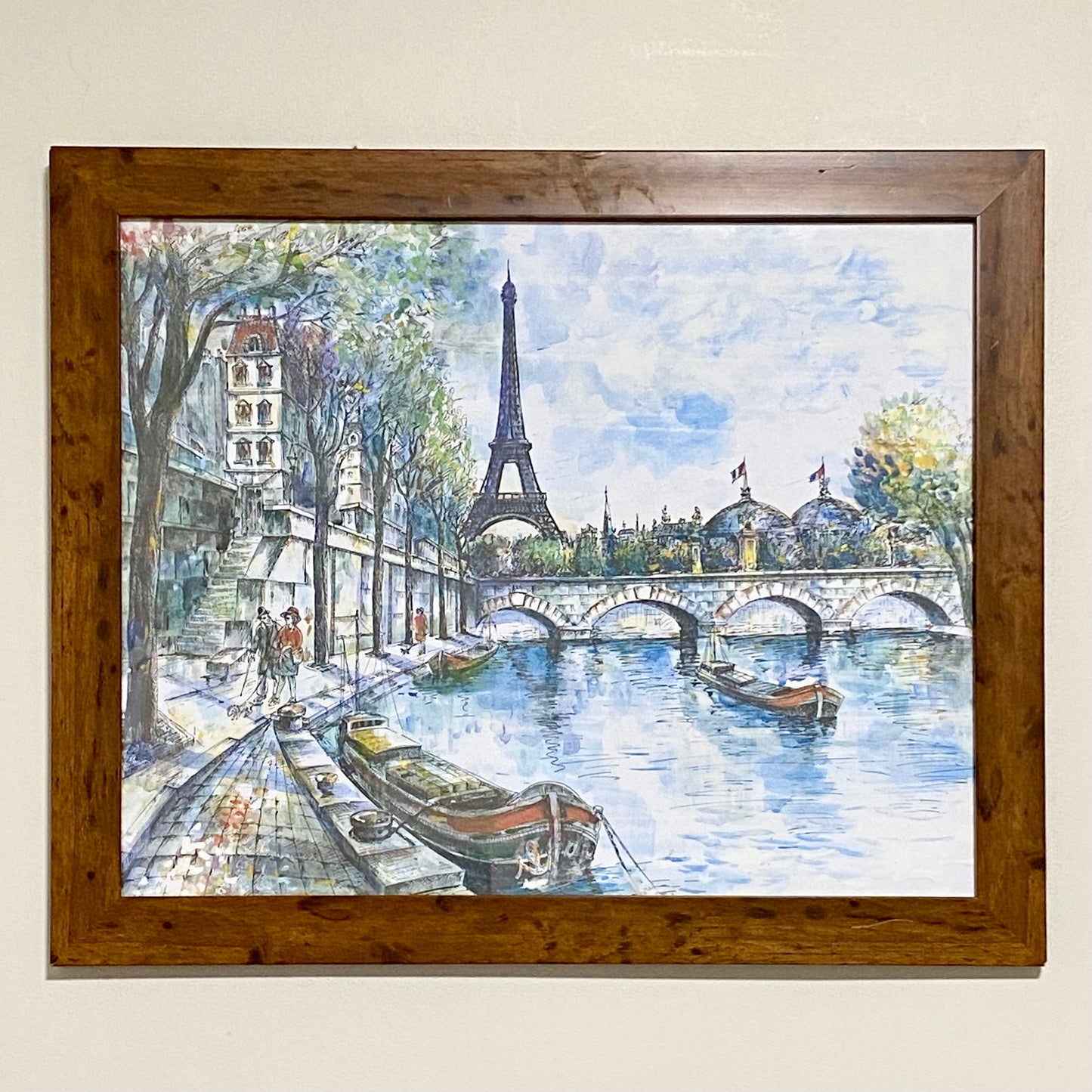 Vintage Parisian Scene Eiffel Tower Art Print Attributed Jacques Chardon Framed