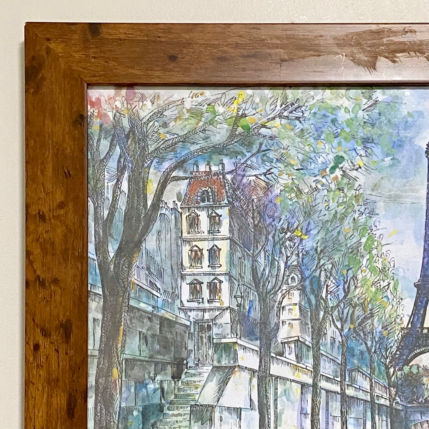 Vintage Parisian Scene Eiffel Tower Art Print Attributed Jacques Chardon Framed