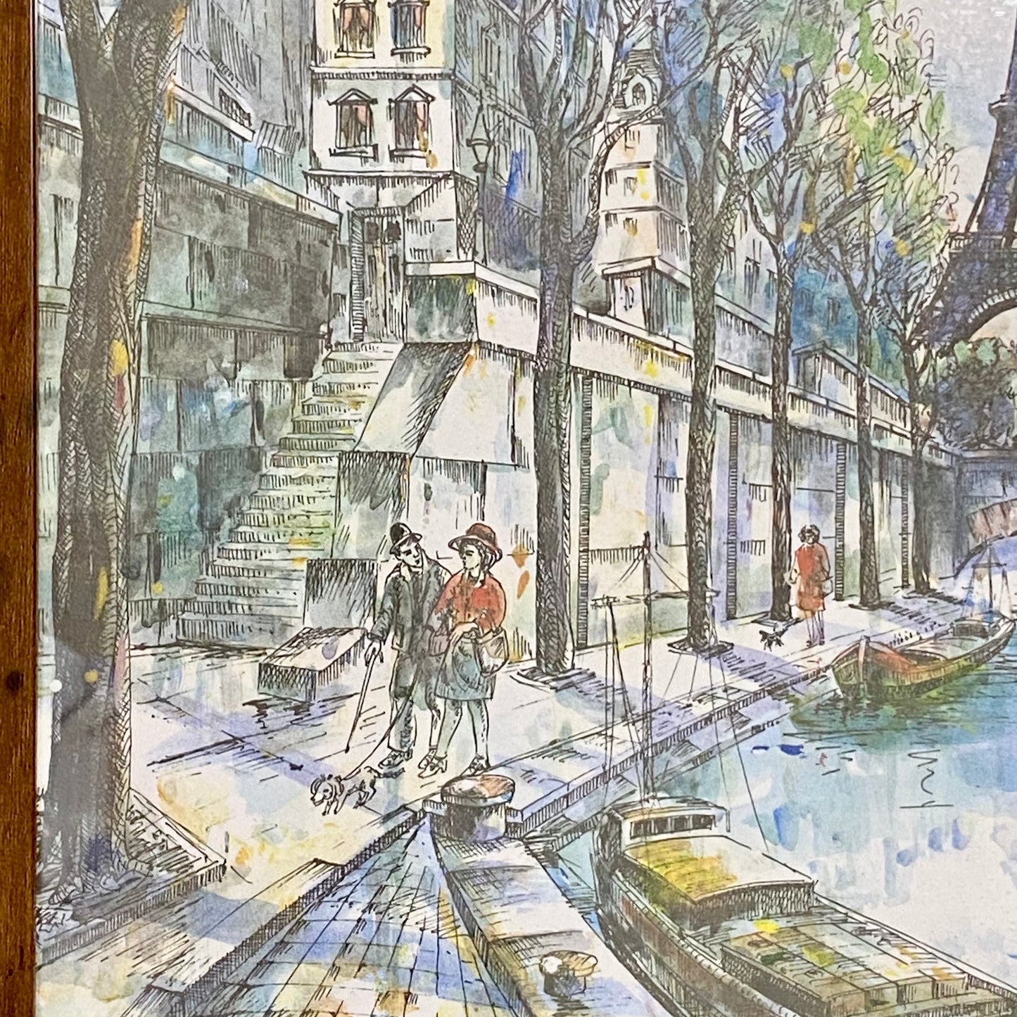 Vintage Parisian Scene Eiffel Tower Art Print Attributed Jacques Chardon Framed