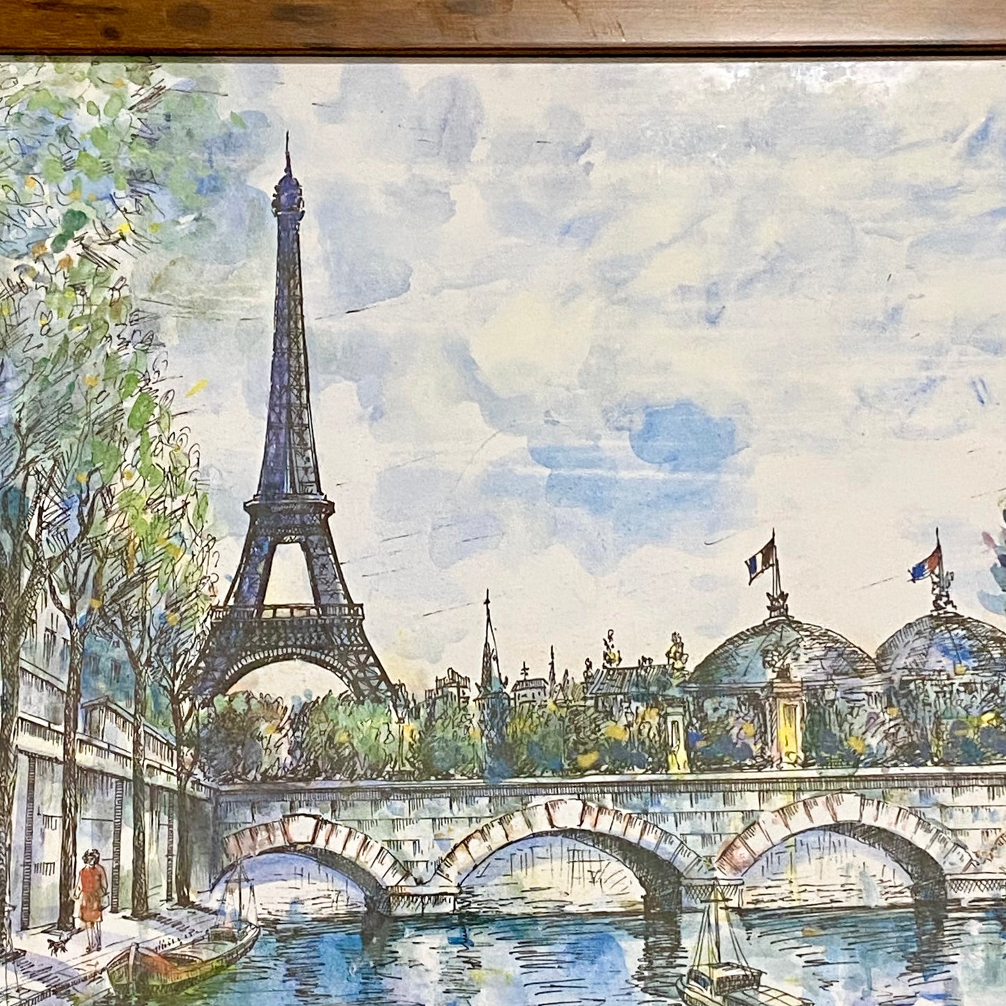 Vintage Parisian Scene Eiffel Tower Art Print Attributed Jacques Chardon Framed