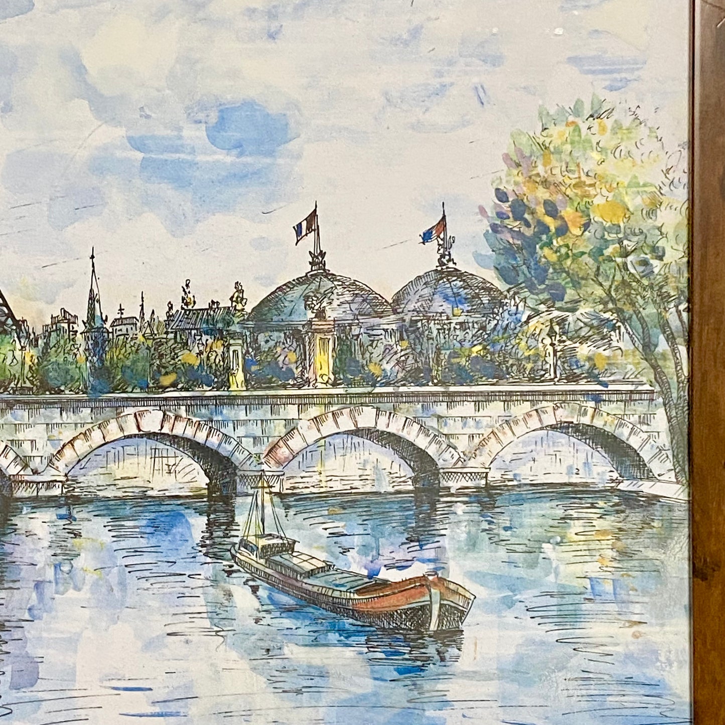 Vintage Parisian Scene Eiffel Tower Art Print Attributed Jacques Chardon Framed