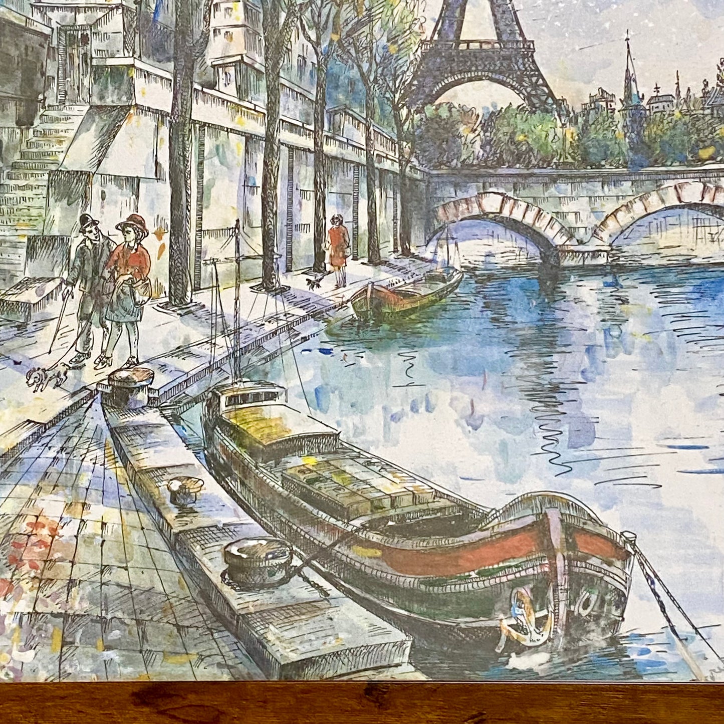 Vintage Parisian Scene Eiffel Tower Art Print Attributed Jacques Chardon Framed