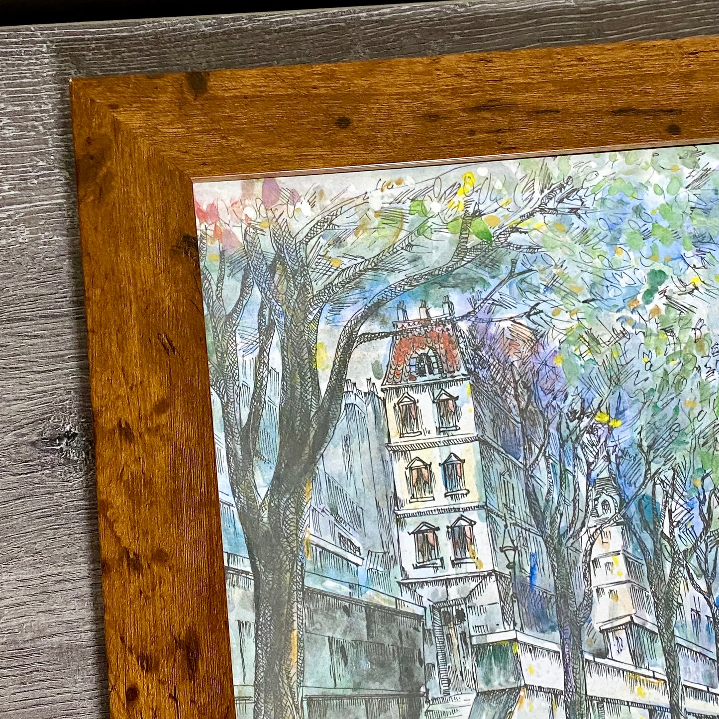 Vintage Parisian Scene Eiffel Tower Art Print Attributed Jacques Chardon Framed