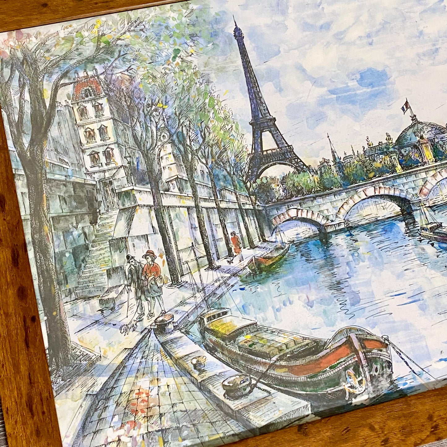 Vintage Parisian Scene Eiffel Tower Art Print Attributed Jacques Chardon Framed