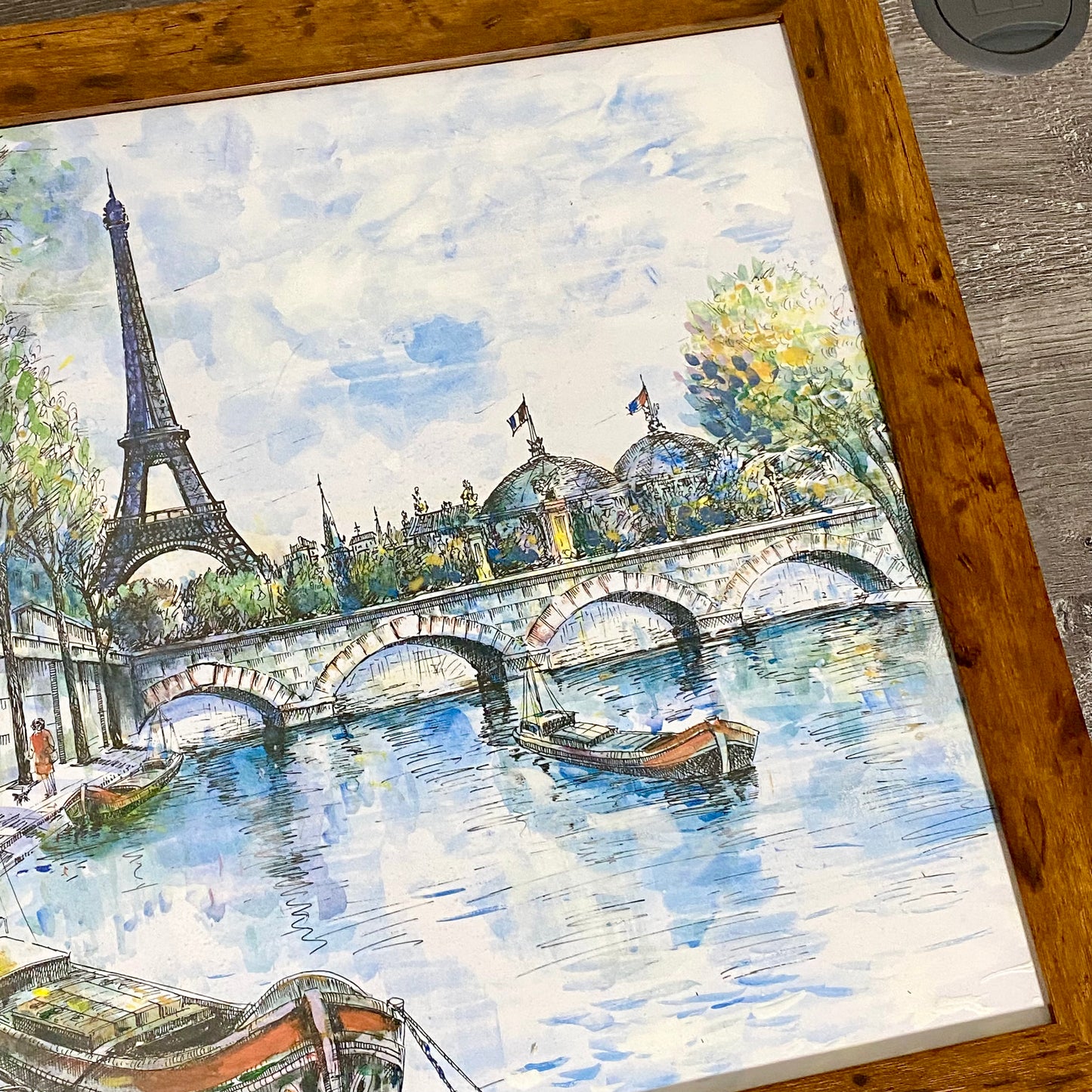 Vintage Parisian Scene Eiffel Tower Art Print Attributed Jacques Chardon Framed