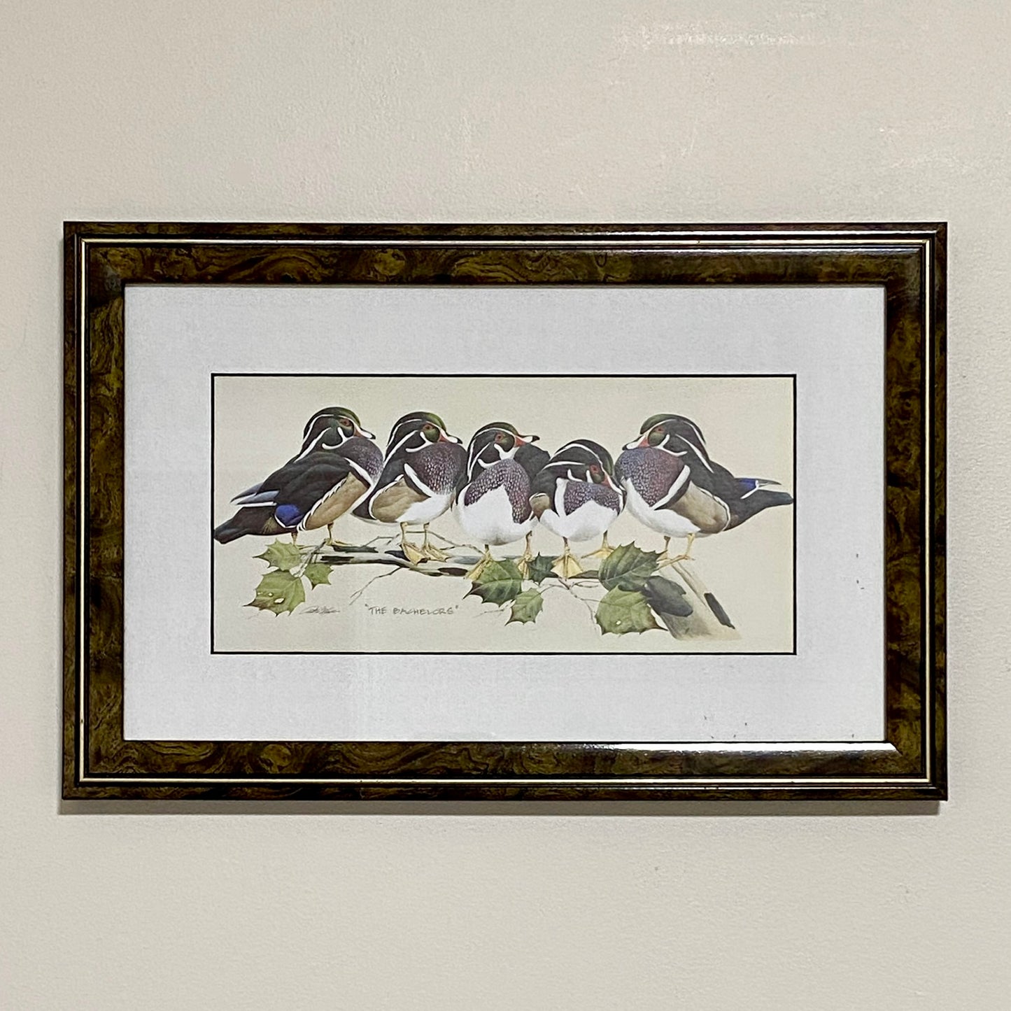 Vintage The Bachelors Ducks Litho Print Plate Signed Art LaMay Framed & Glazed