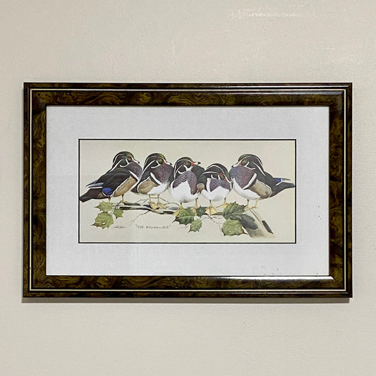 Vintage The Bachelors Ducks Litho Print Plate Signed Art LaMay Framed & Glazed