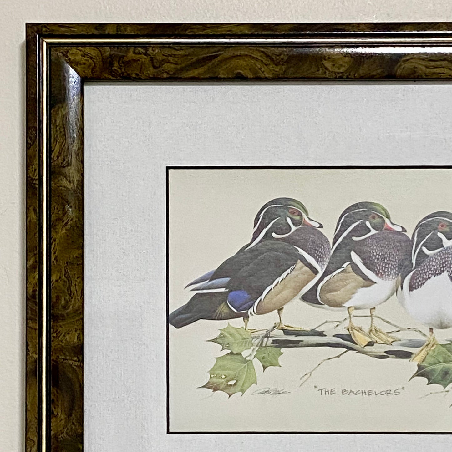 Vintage The Bachelors Ducks Litho Print Plate Signed Art LaMay Framed & Glazed