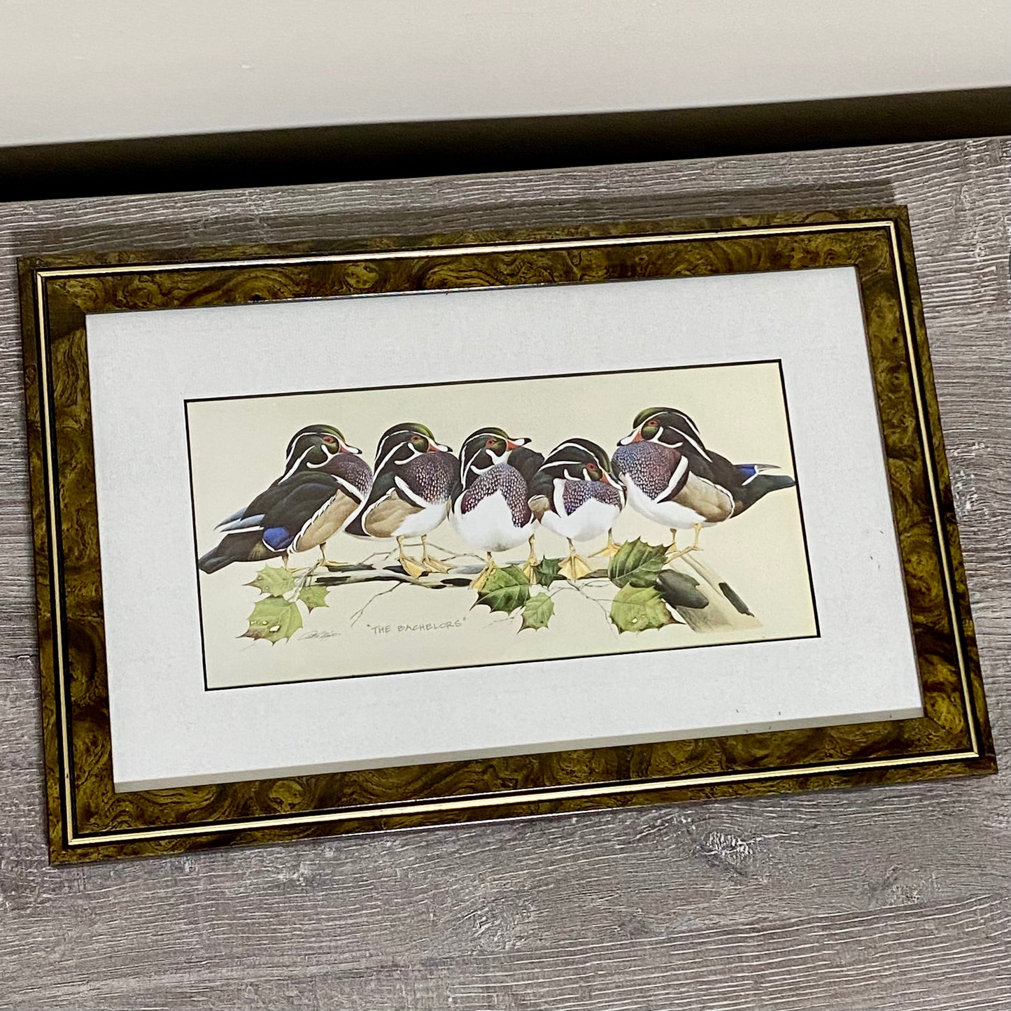 Vintage The Bachelors Ducks Litho Print Plate Signed Art LaMay Framed & Glazed