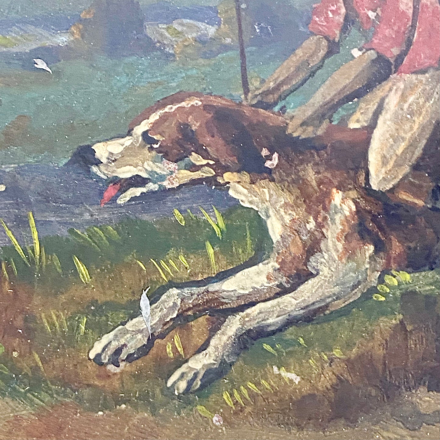 19th Century English School Monkey Jockeys Riding Hounds Oil On Paper Painting