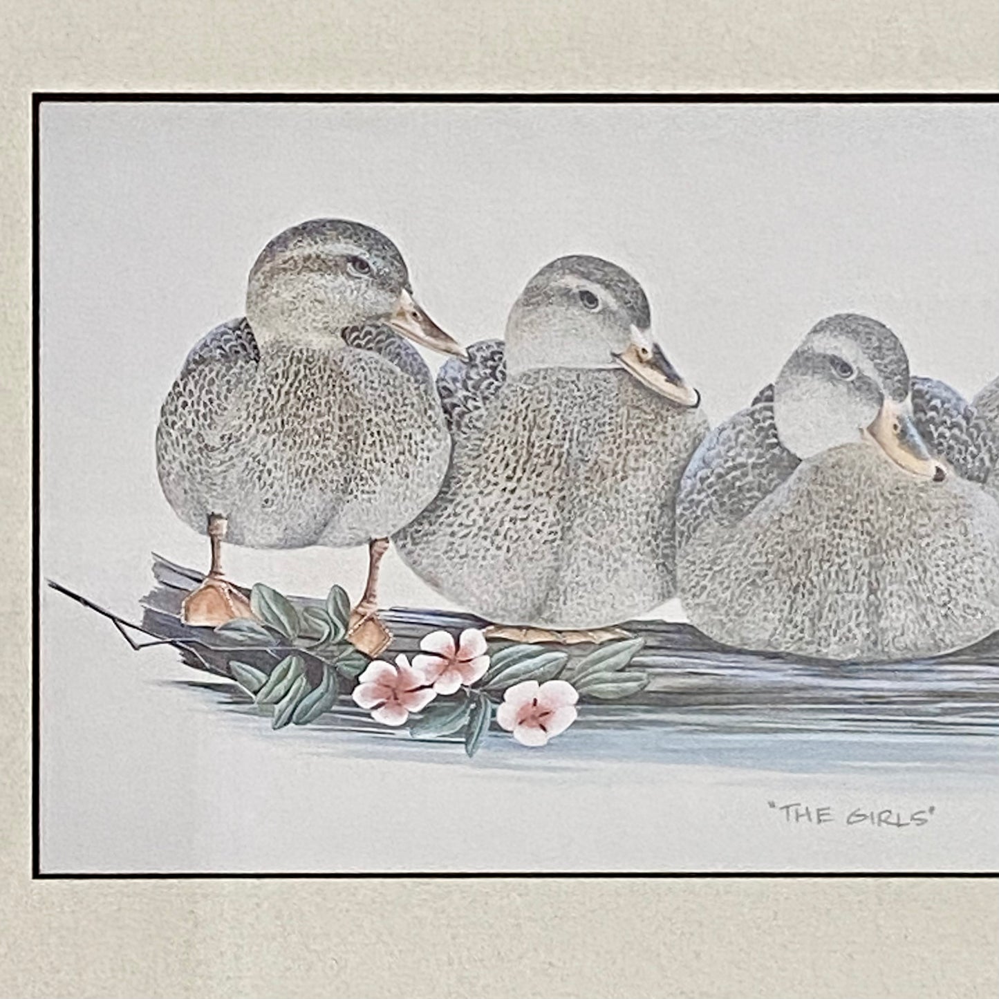 Vintage The Girls Duck Ducks Litho Print Plate Signed Art LaMay Framed & Glazed