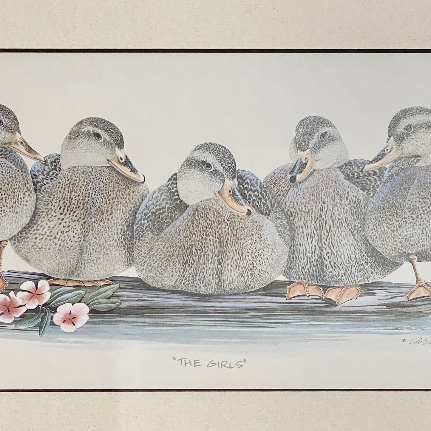 Vintage The Girls Duck Ducks Litho Print Plate Signed Art LaMay Framed & Glazed