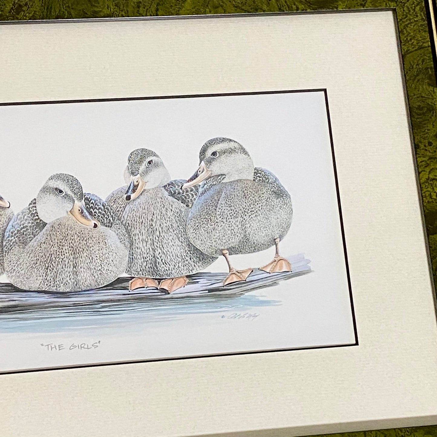 Vintage The Girls Duck Ducks Litho Print Plate Signed Art LaMay Framed & Glazed