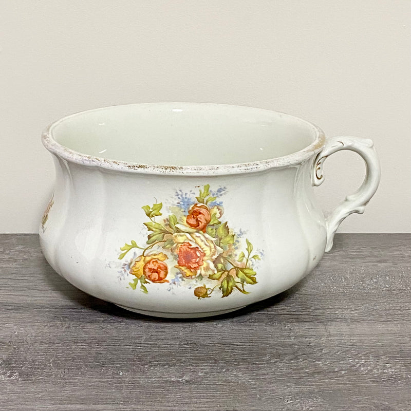 Antique Victorian Style Ceramic Floral Design Chamber Pot With Handle Grimwades