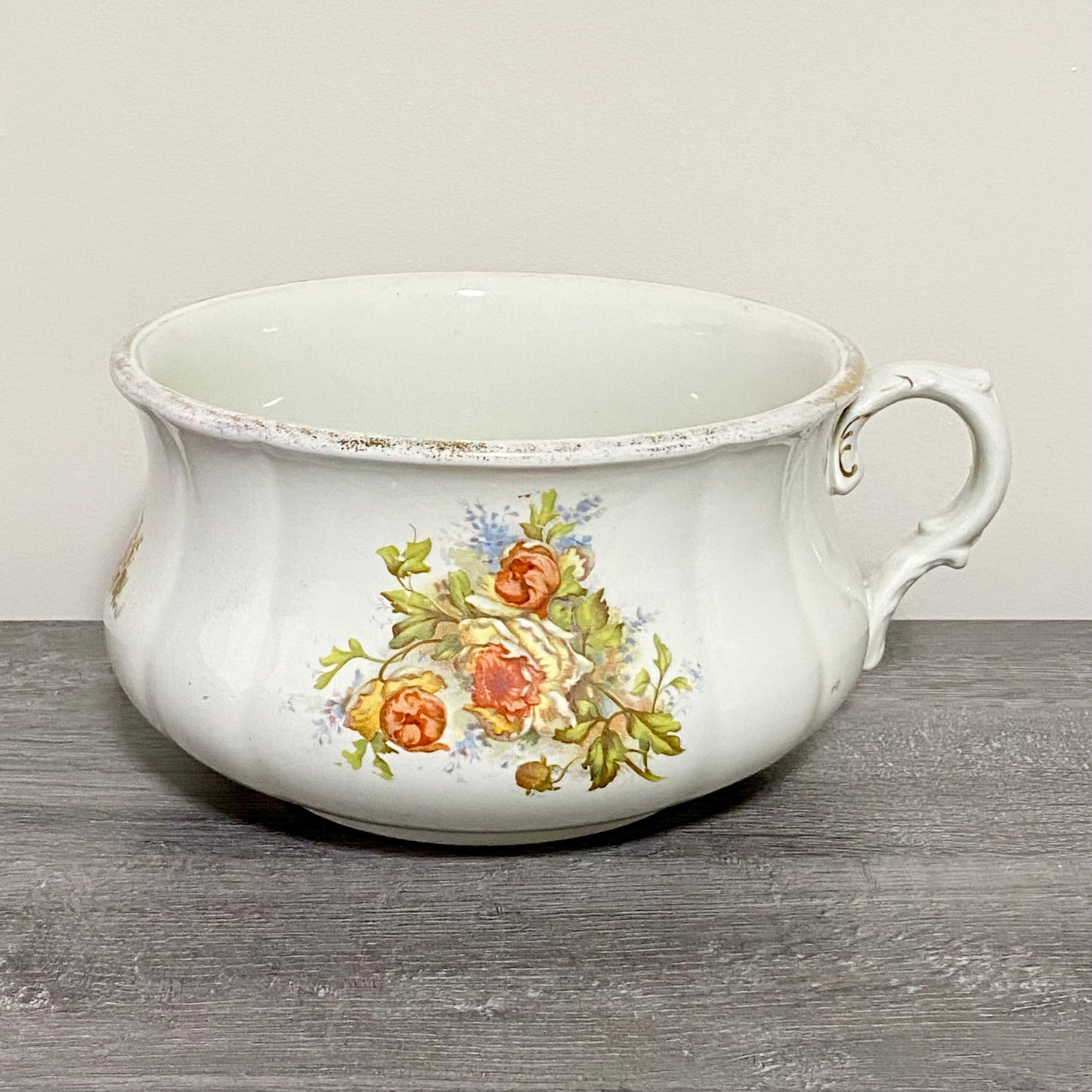 Antique Victorian Style Ceramic Floral Design Chamber Pot With Handle Grimwades