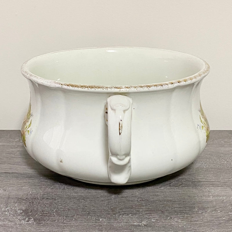 Antique Victorian Style Ceramic Floral Design Chamber Pot With Handle Grimwades
