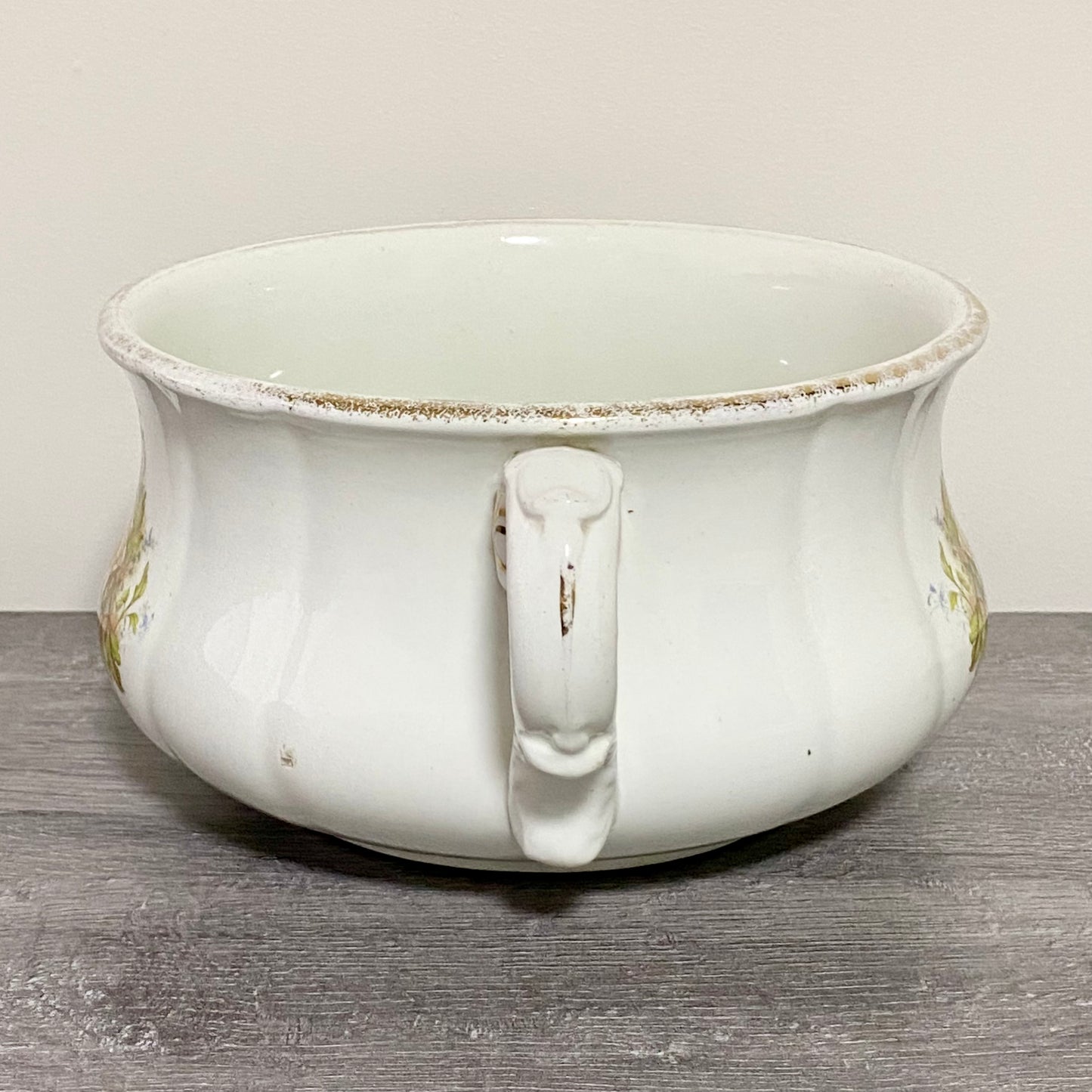 Antique Victorian Style Ceramic Floral Design Chamber Pot With Handle Grimwades