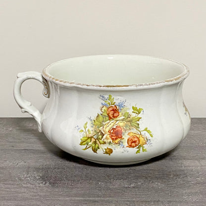 Antique Victorian Style Ceramic Floral Design Chamber Pot With Handle Grimwades
