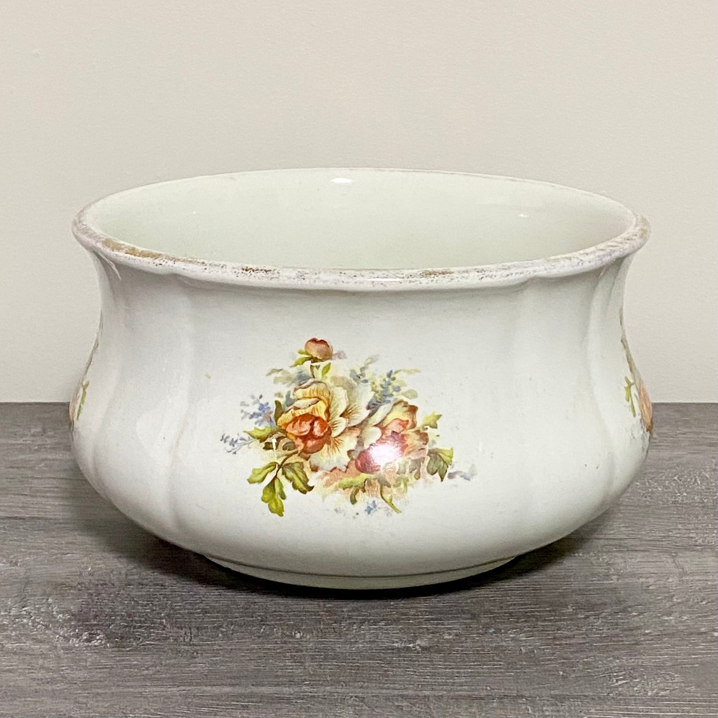 Antique Victorian Style Ceramic Floral Design Chamber Pot With Handle Grimwades